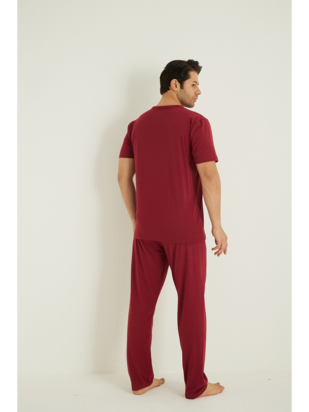 Bordo Kısa Kollu Örme Erkek Pijama Takım 7794-2