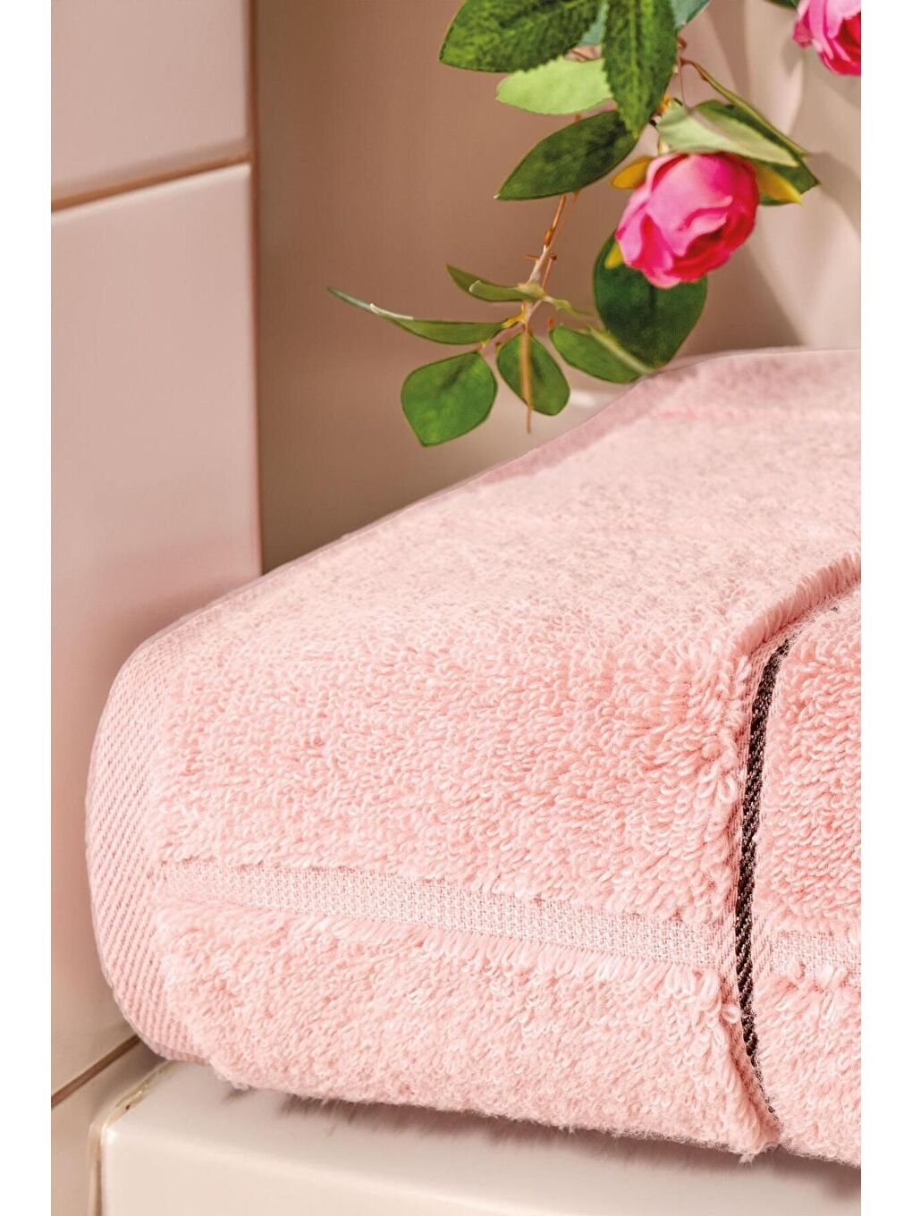 Pembe Kare Micro Pamuk Banyo Havlusu 90x150 cm Somon-1