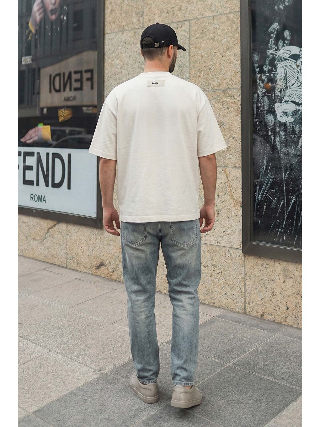 Erkek Süper Oversize %100 Pamuk Nature Baskılı T-Shirt Ekru-3