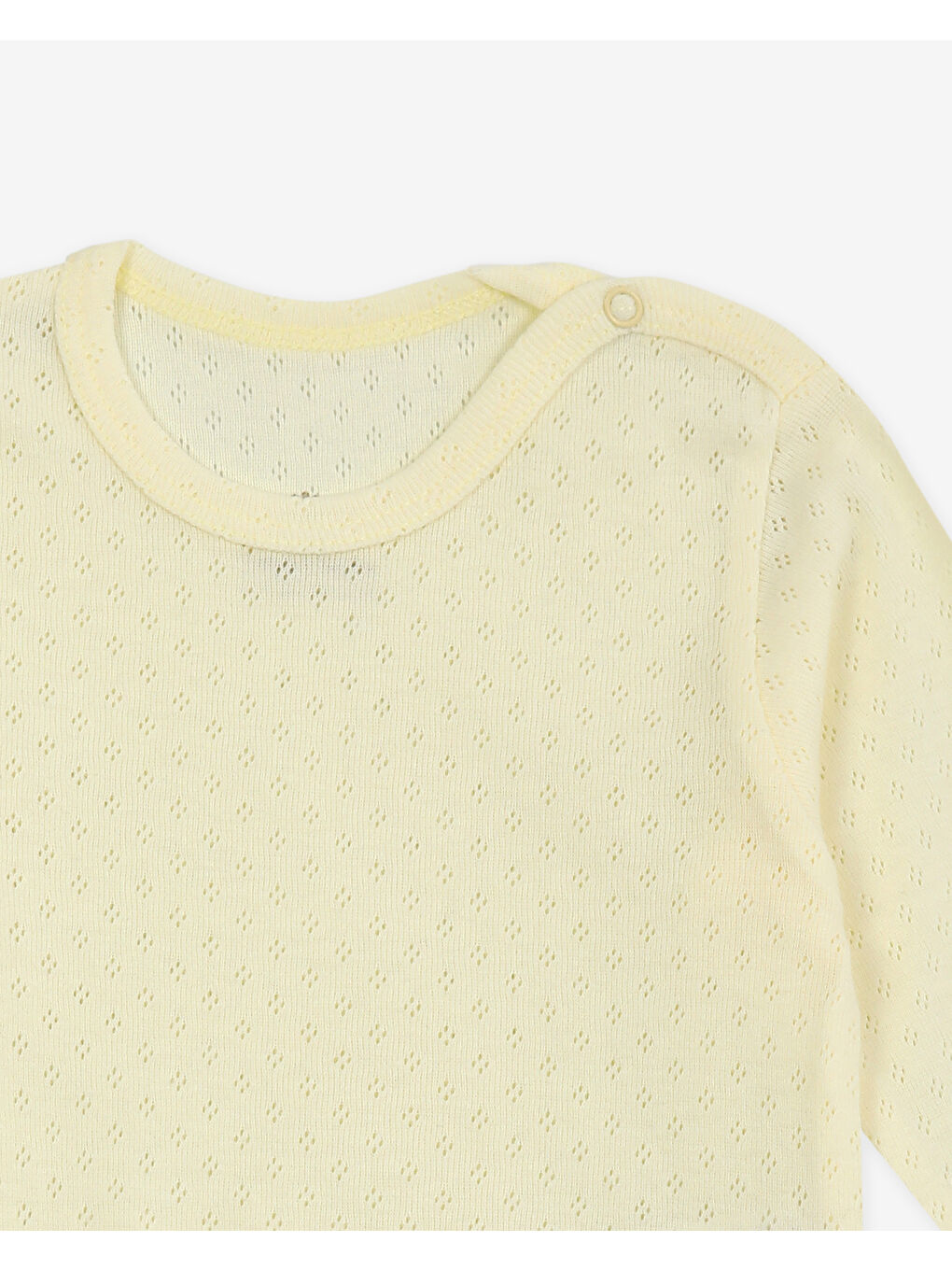 Ekru Bisiklet Yaka Pamuklu Uzun Kollu Kız Bebek Jakarlı Çıtçıtlı Body 3'lü-6