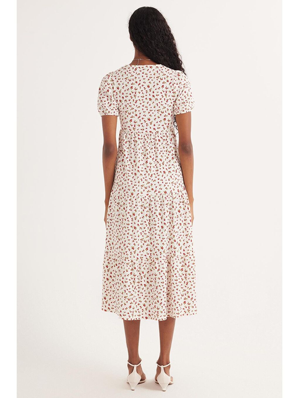 Karışık Kadın Slim Fit Dar Kesim Kısa Kollu Baskılı V Yaka Elbise-6