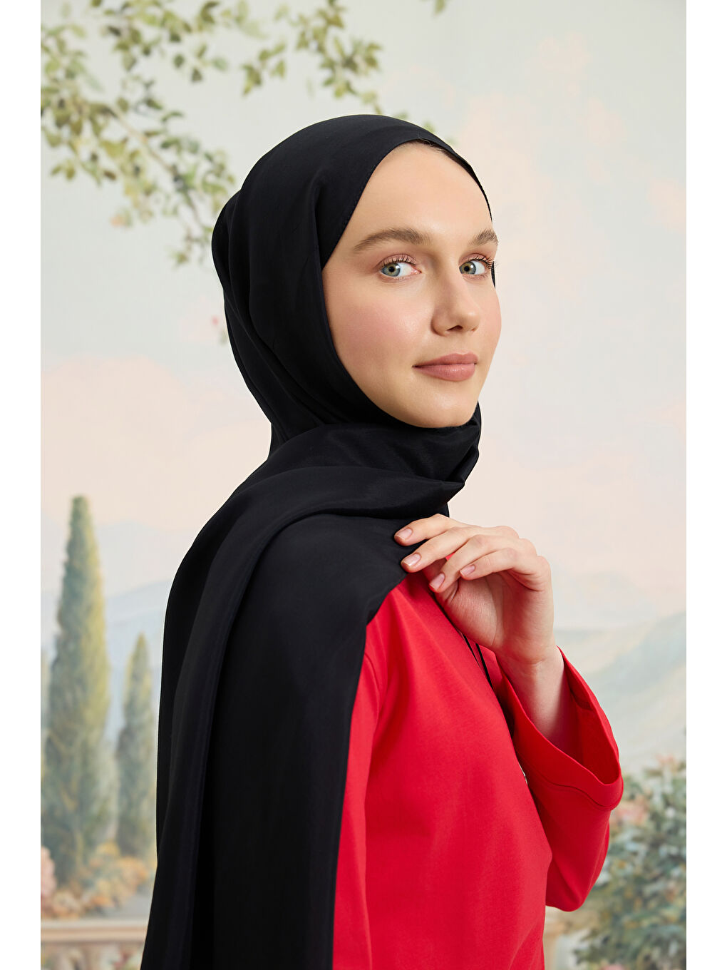 Floş Viskon Düz Şal Siyah-1