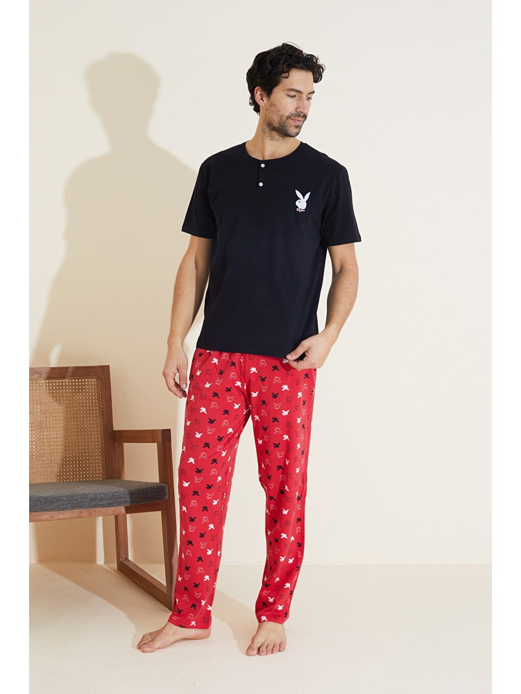 Siyah Bisiklet Yaka Örme Pijama Takım 25109846-1