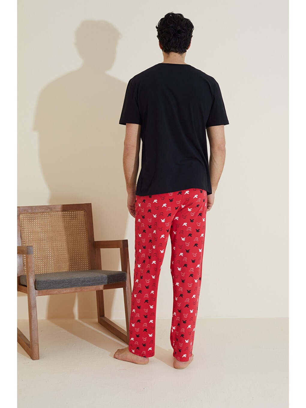 Siyah Bisiklet Yaka Örme Pijama Takım 25109846-2