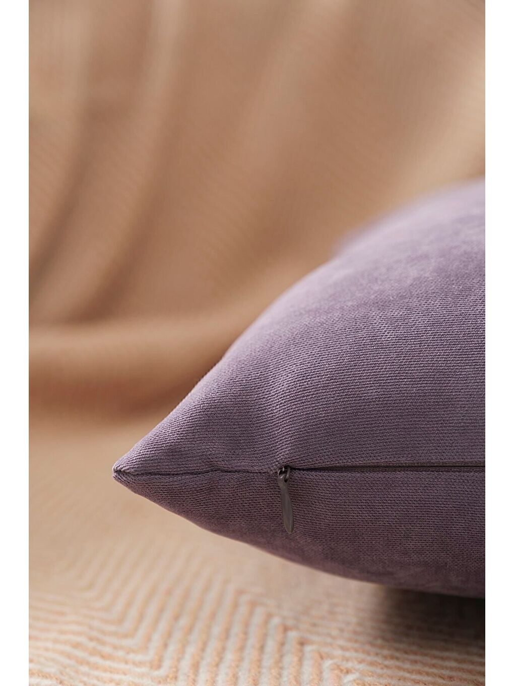 Panoroma Süet Dokulu Düz Punch (Panç) İçin Uygun Lila 45X45 Dekoratif Kırlent Kılıfı-1