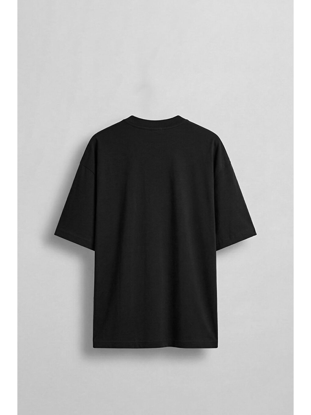 Erkek Oversize Basic Minimal Logo Nakışlı T-Shirt Siyah-1