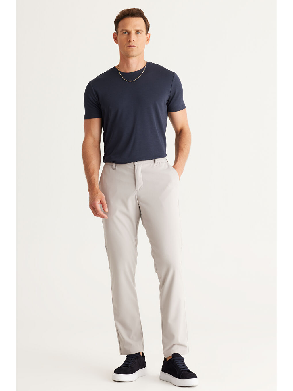 Erkek Gri Slim Fit Dar Kesim Esnek Pantolon