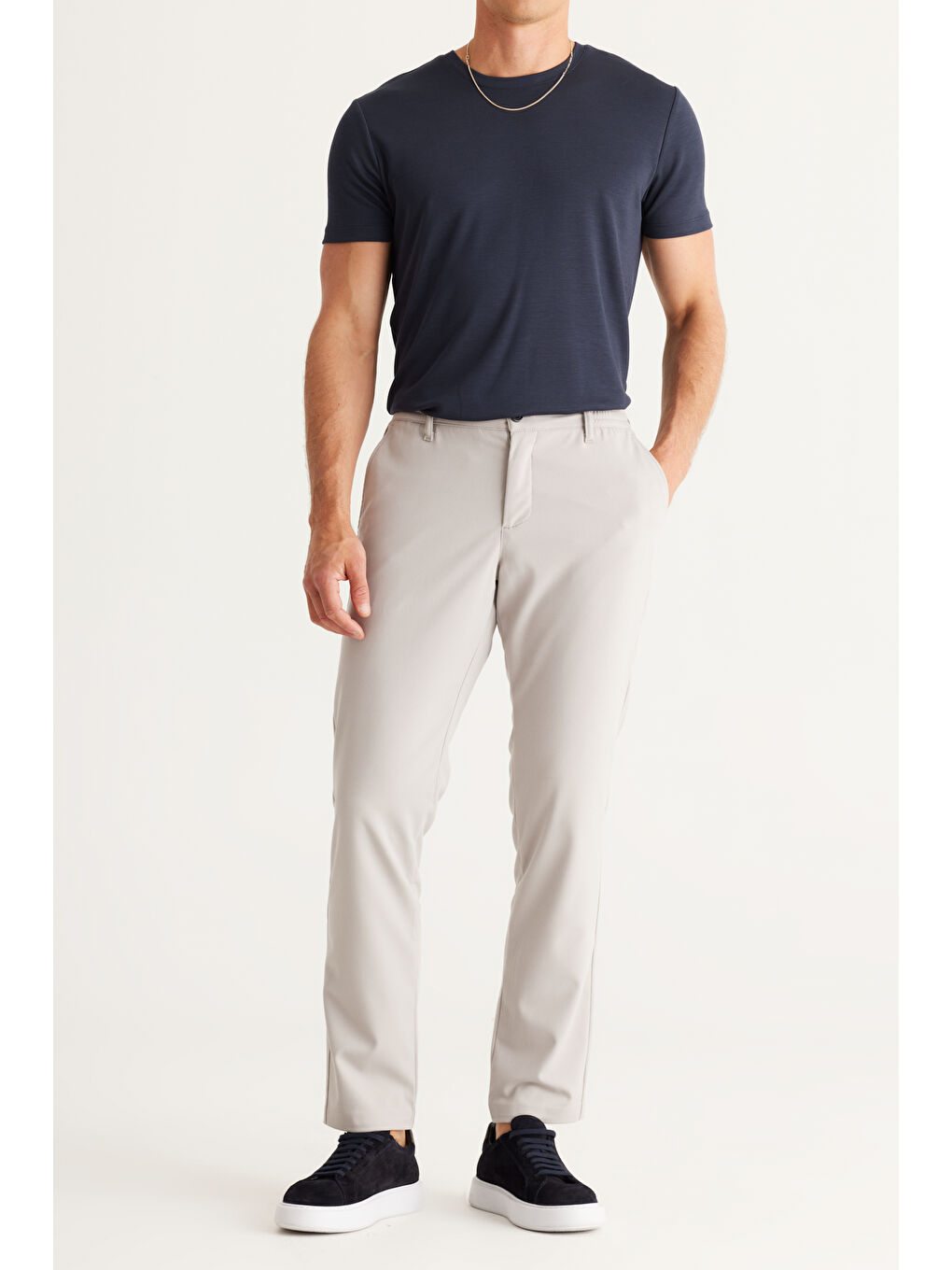 Erkek Gri Slim Fit Dar Kesim Esnek Pantolon-1