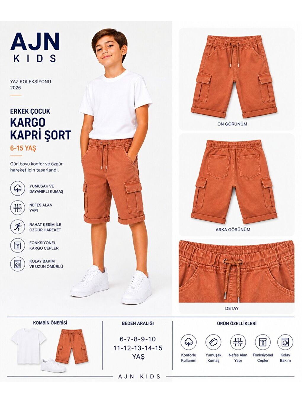 Kahverengi Kids  Erkek Çocuk Kargo Şort-1