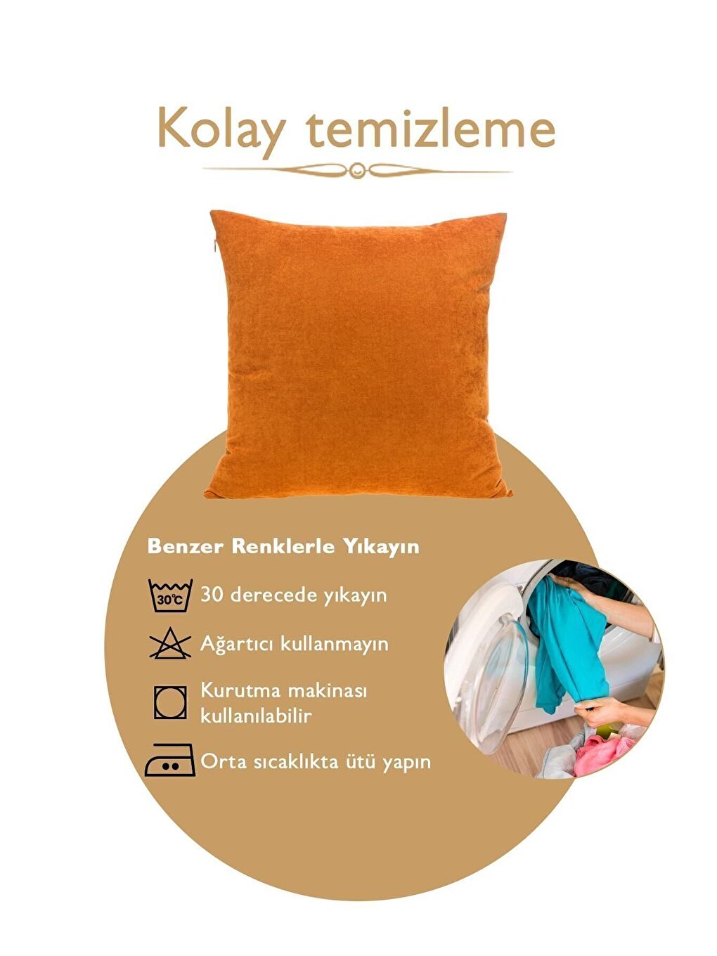 Panoroma Süet Dokulu Düz Punch (Panç) İçin Uygun Turuncu 50X50 Dekoratif Kırlent Kılıfı-7