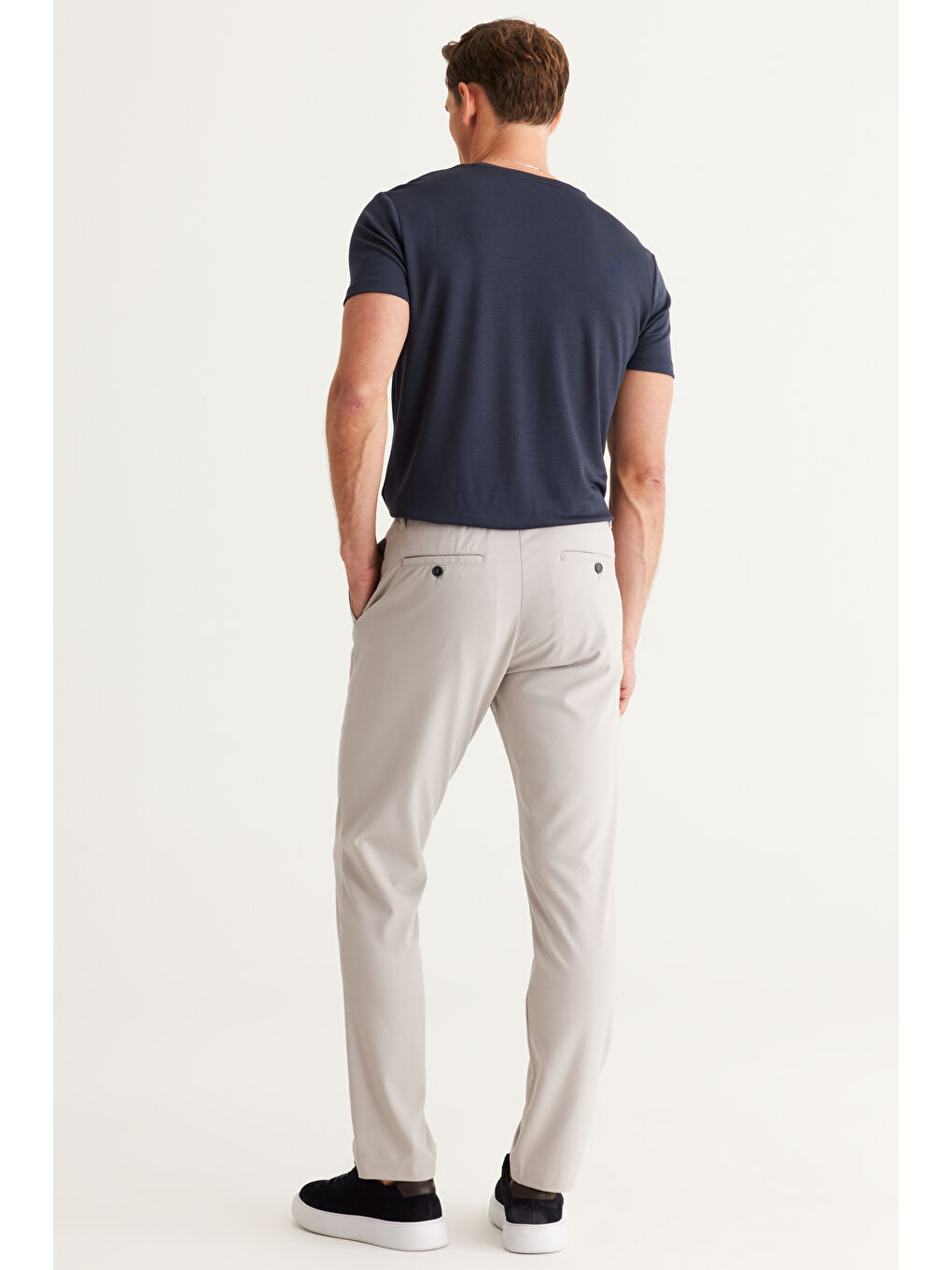 Erkek Gri Slim Fit Dar Kesim Esnek Pantolon-3