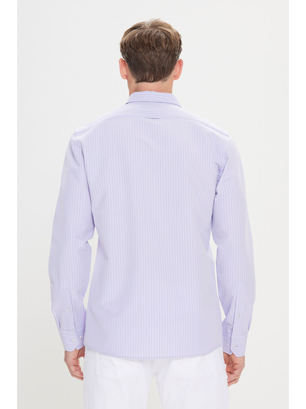 Erkek Lila Slim Fit Dar Kesim Gofre Desenli Düğmeli Yaka Hafif Kumaş Gömlek-4