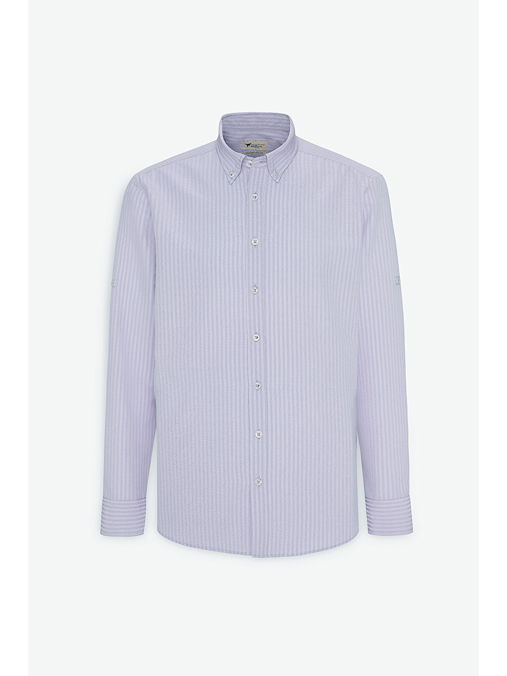 Erkek Lila Slim Fit Dar Kesim Gofre Desenli Düğmeli Yaka Hafif Kumaş Gömlek-5