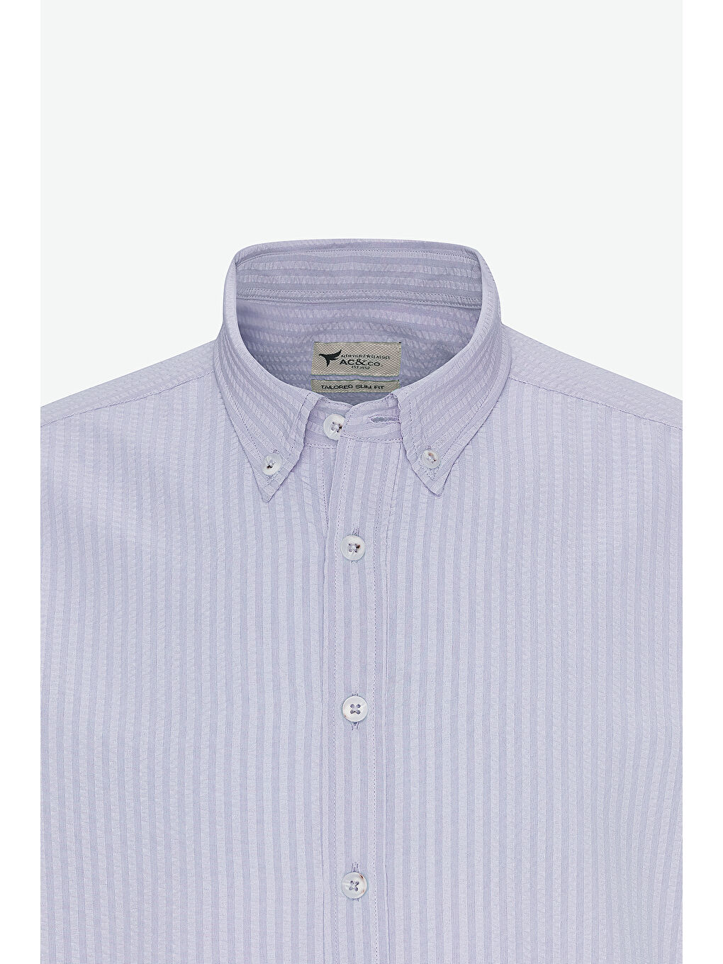 Erkek Lila Slim Fit Dar Kesim Gofre Desenli Düğmeli Yaka Hafif Kumaş Gömlek-6