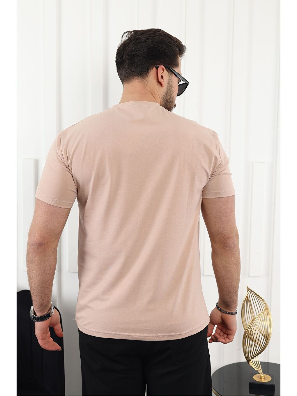 Pembe Erkek Slim Fit Baskısız T-Shirt-3