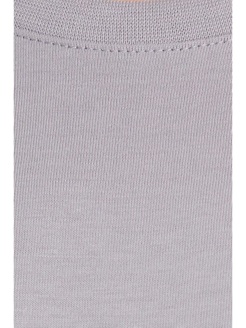 Kadın Bol Kesim Rahat Duruş %100 Pamuk Yumuşak Dokulu Gri Bisiklet Yaka Tişört-5