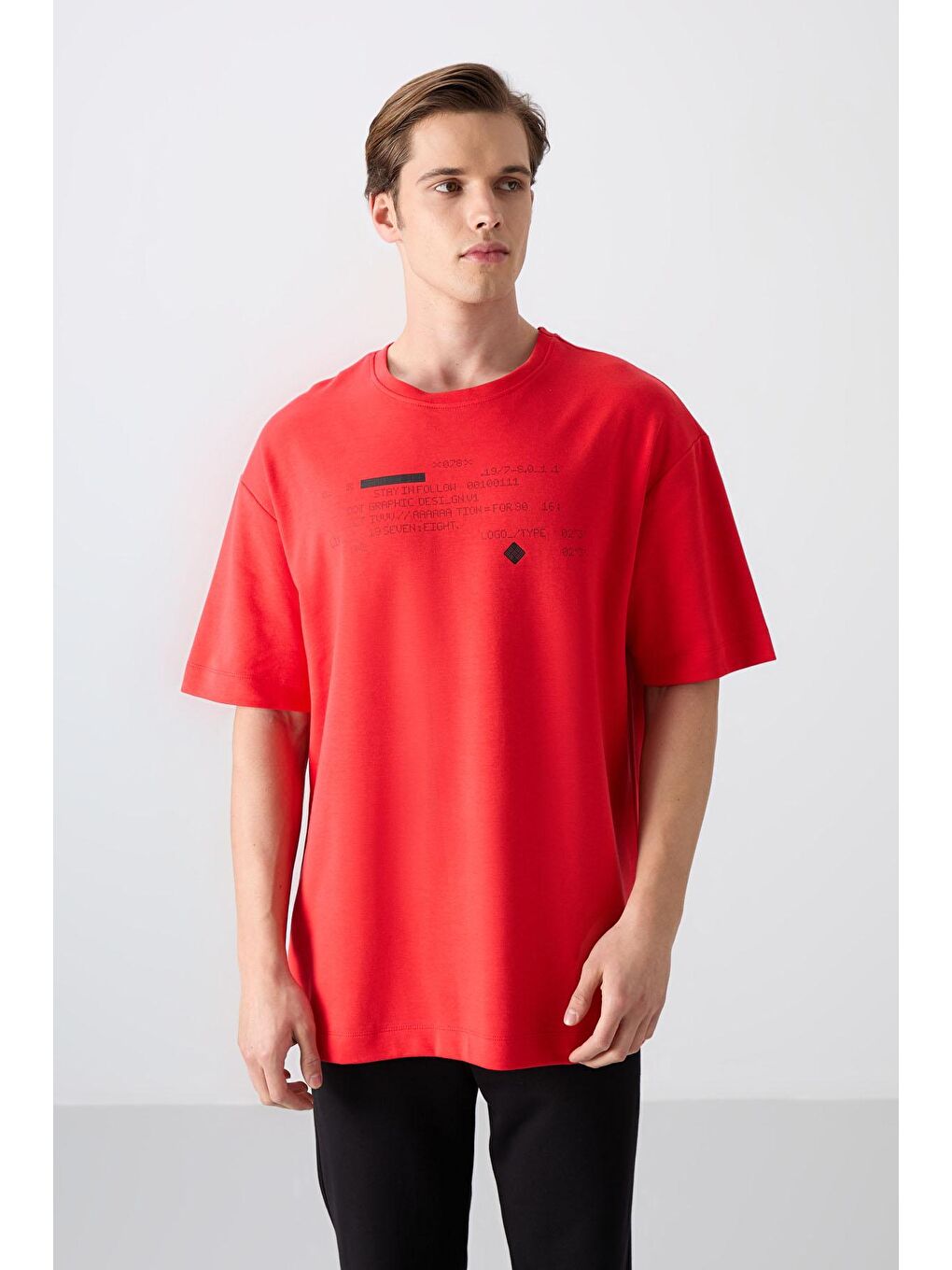 TOMMYLIFE Kırmızı Fiesta Pamuklu Kalın Yumuşak Dokulu Oversize Fit Baskılı Erkek T-Shirt - 88326 - 3