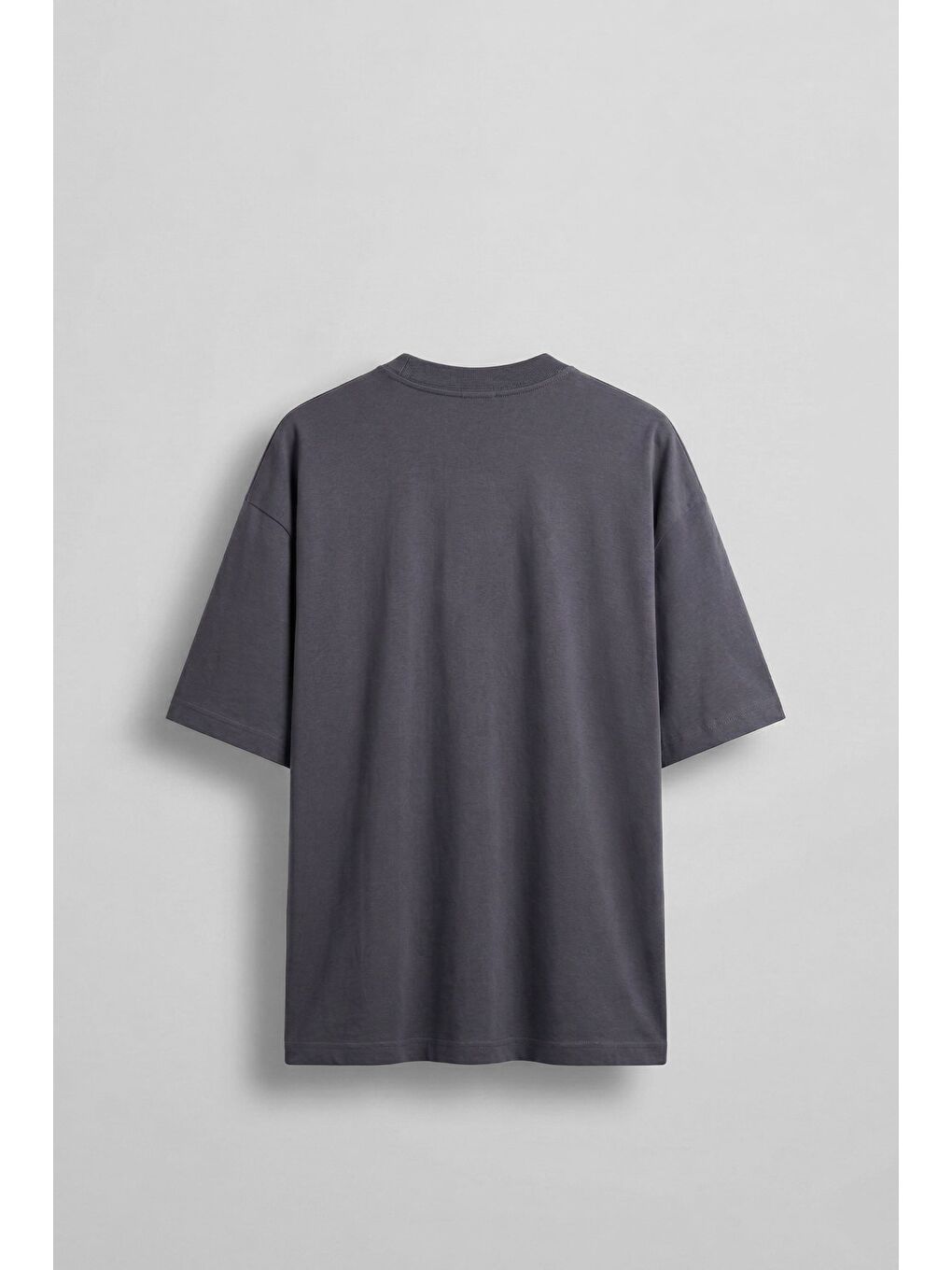 Erkek Oversize Basic Minimal Logo Nakışlı T-Shirt Antrasit-1