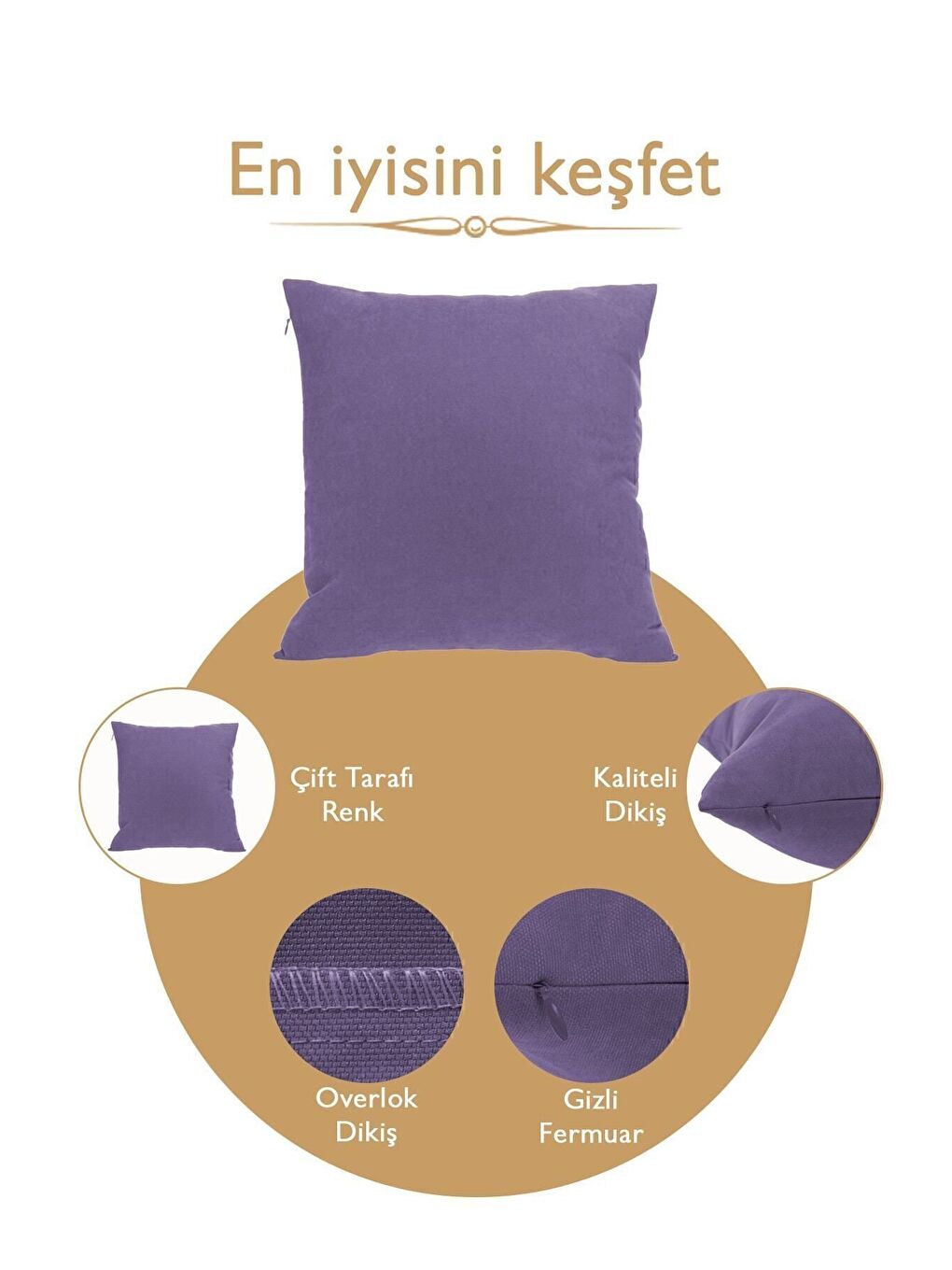 Panoroma Süet Dokulu Düz Punch (Panç) İçin Uygun Lila 45X45 Dekoratif Kırlent Kılıfı-7