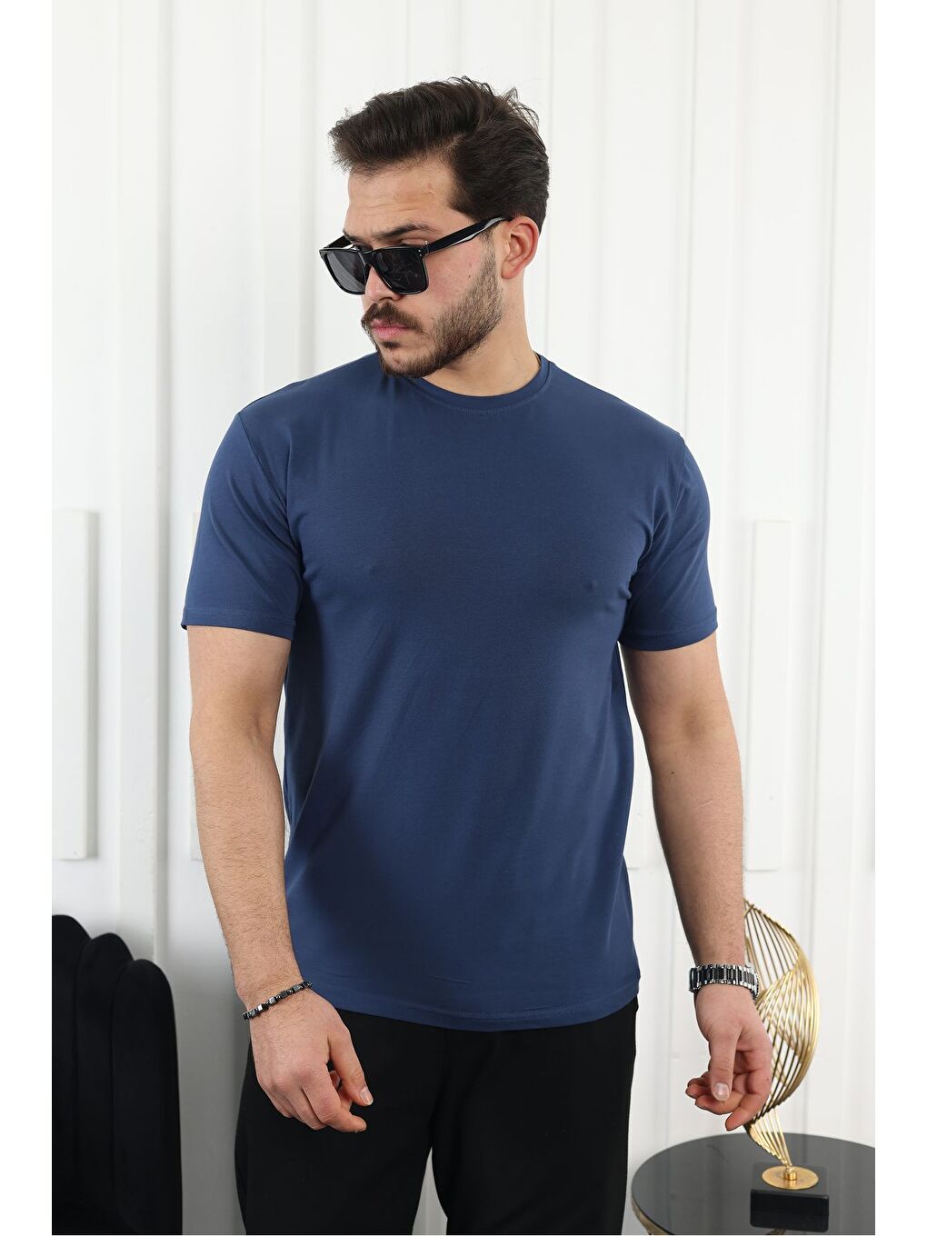 Lacivert Erkek Slim Fit Baskısız T-Shirt