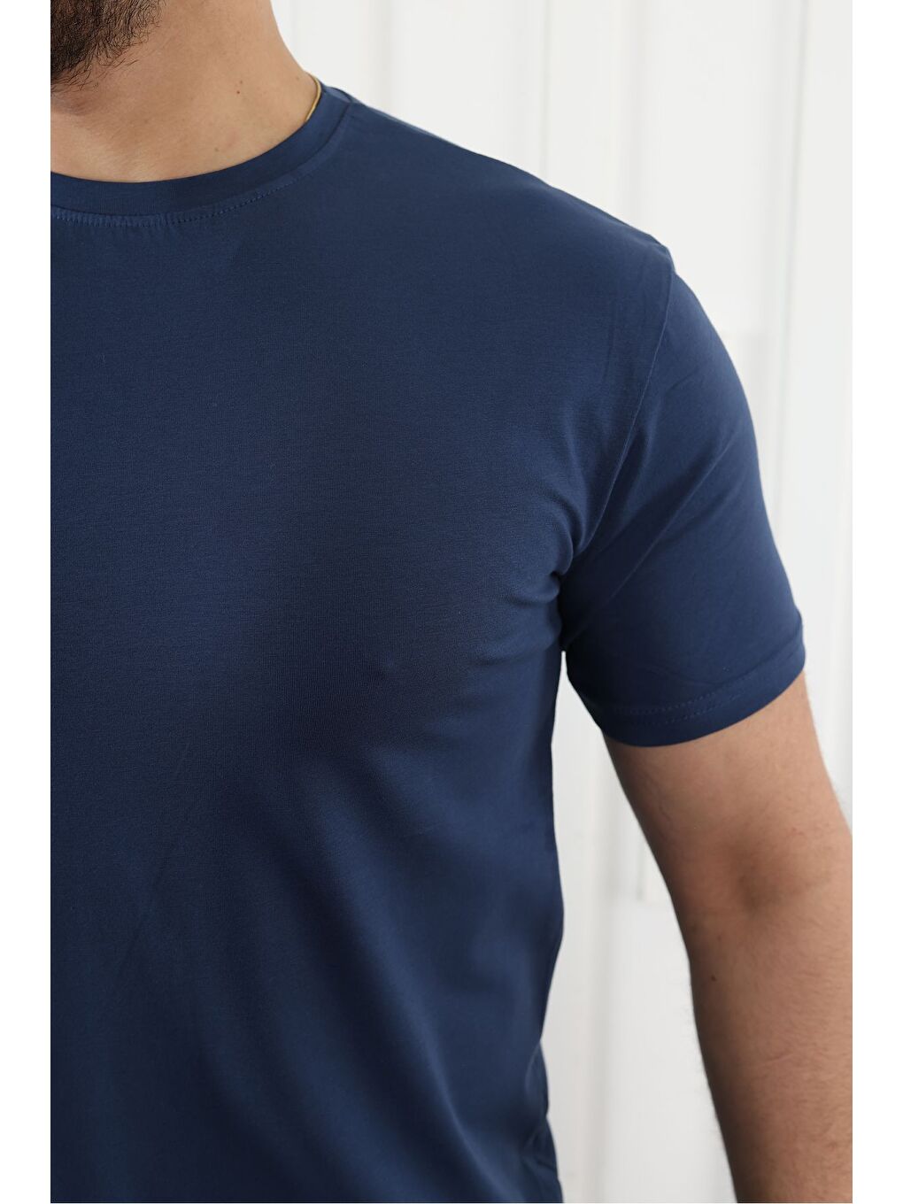 Lacivert Erkek Slim Fit Baskısız T-Shirt-1