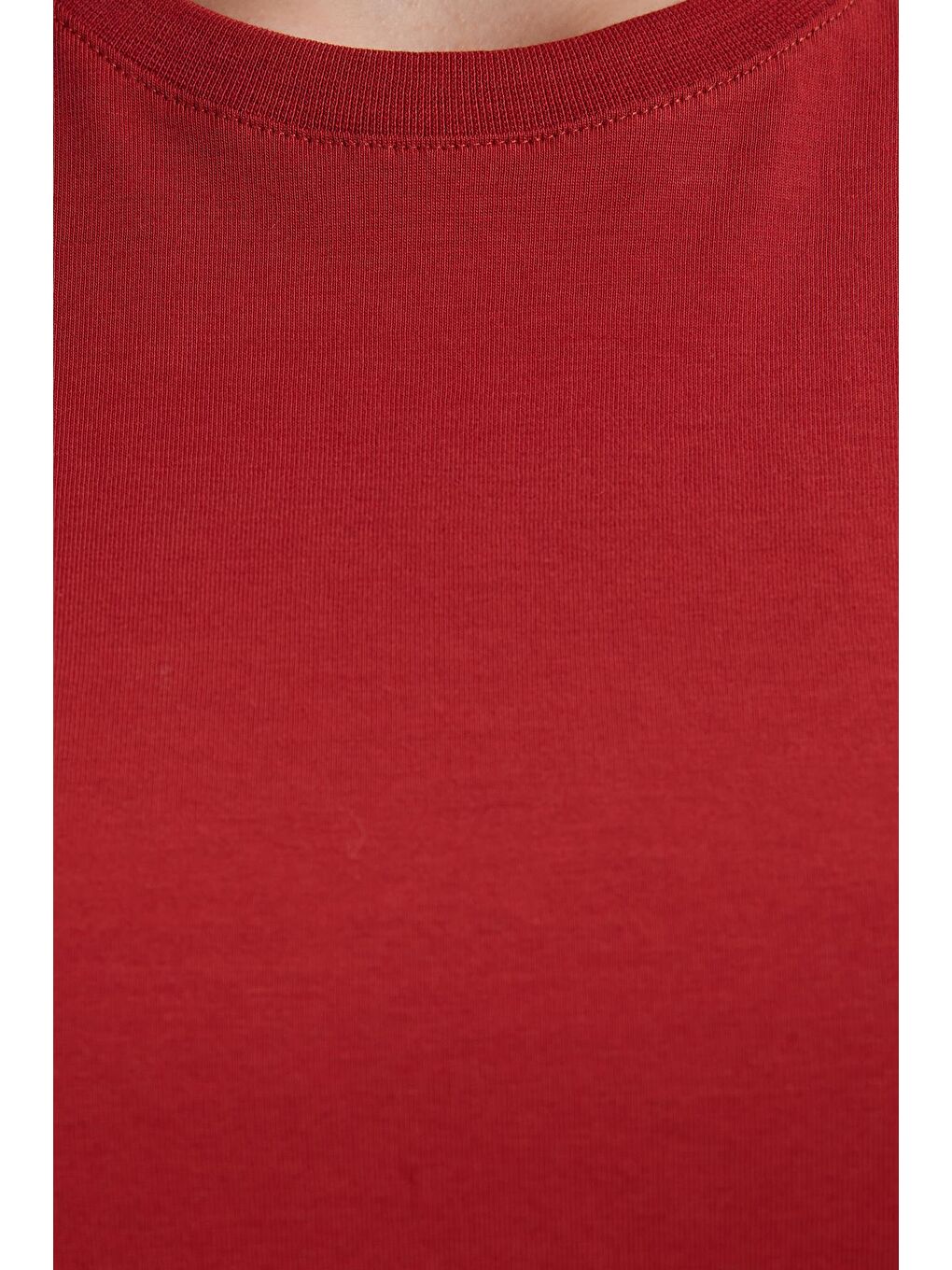 Kahverengi Kadın Bol Kesim Rahat Duruş %100 Pamuk Yumuşak Dokulu Kiremit Bisiklet Yaka Tişört-4