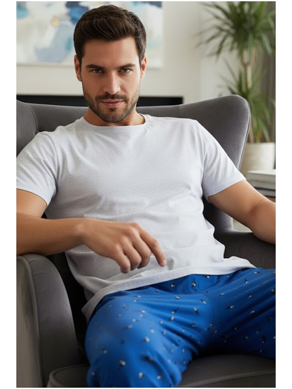 Gri Bisiklet Yaka Örme Pijama Takım 25109841