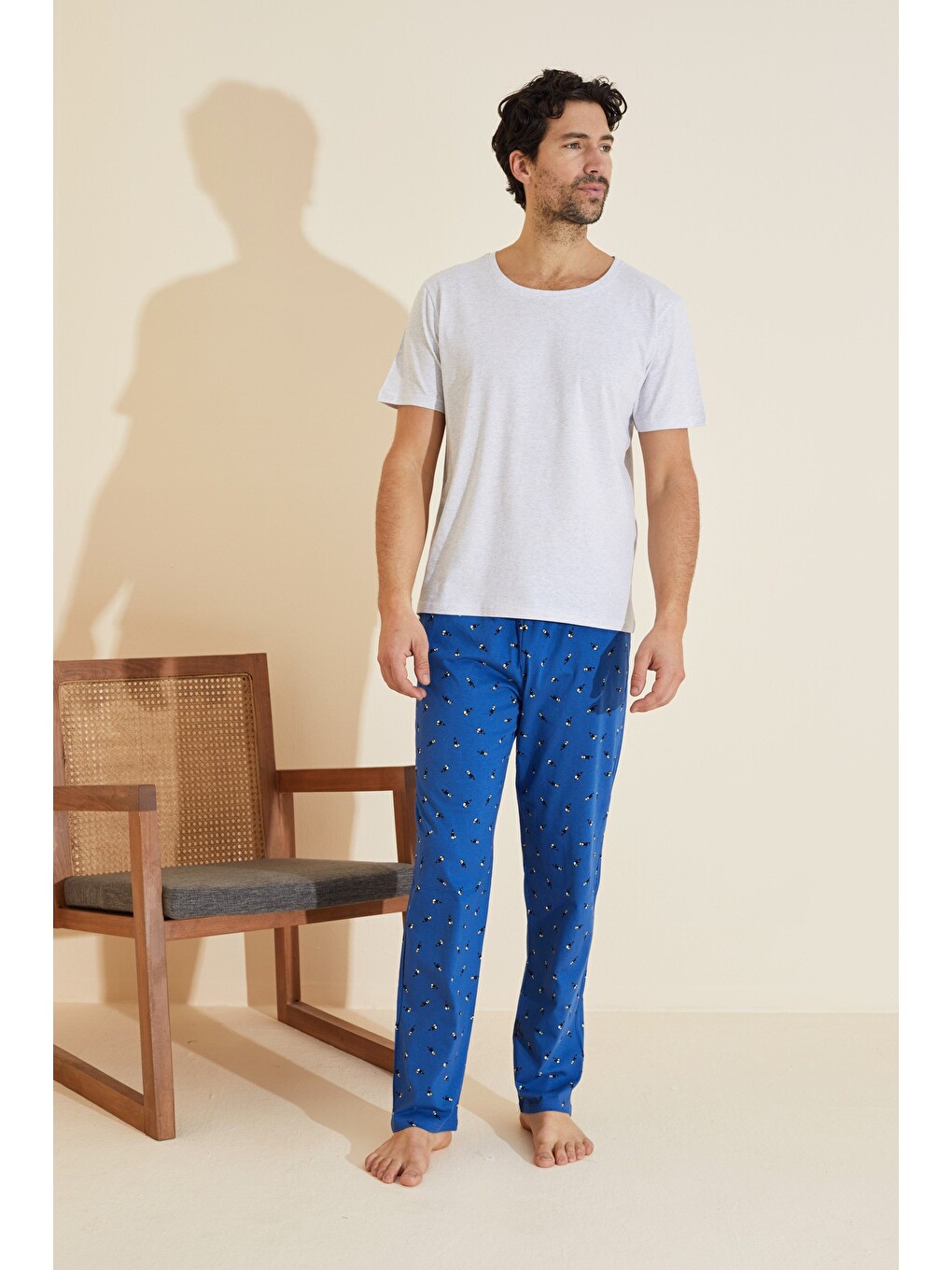Gri Bisiklet Yaka Örme Pijama Takım 25109841-1
