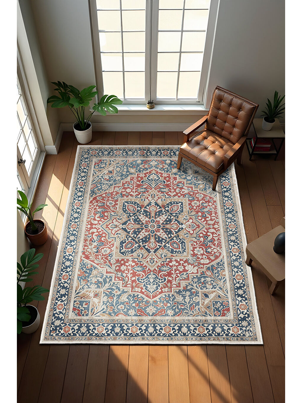 Lacivert Dekoratif Özel Tasarım Yıkanabilir İnce Kaymaz Tabanlı Modern Halı KECE FR15-2