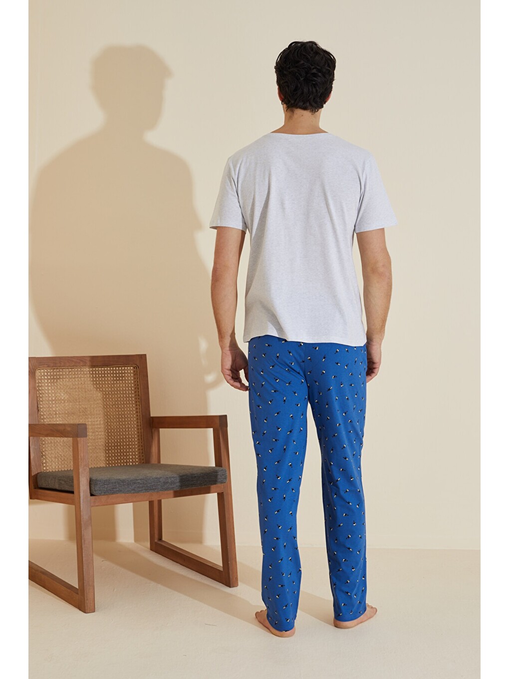 Gri Bisiklet Yaka Örme Pijama Takım 25109841-2