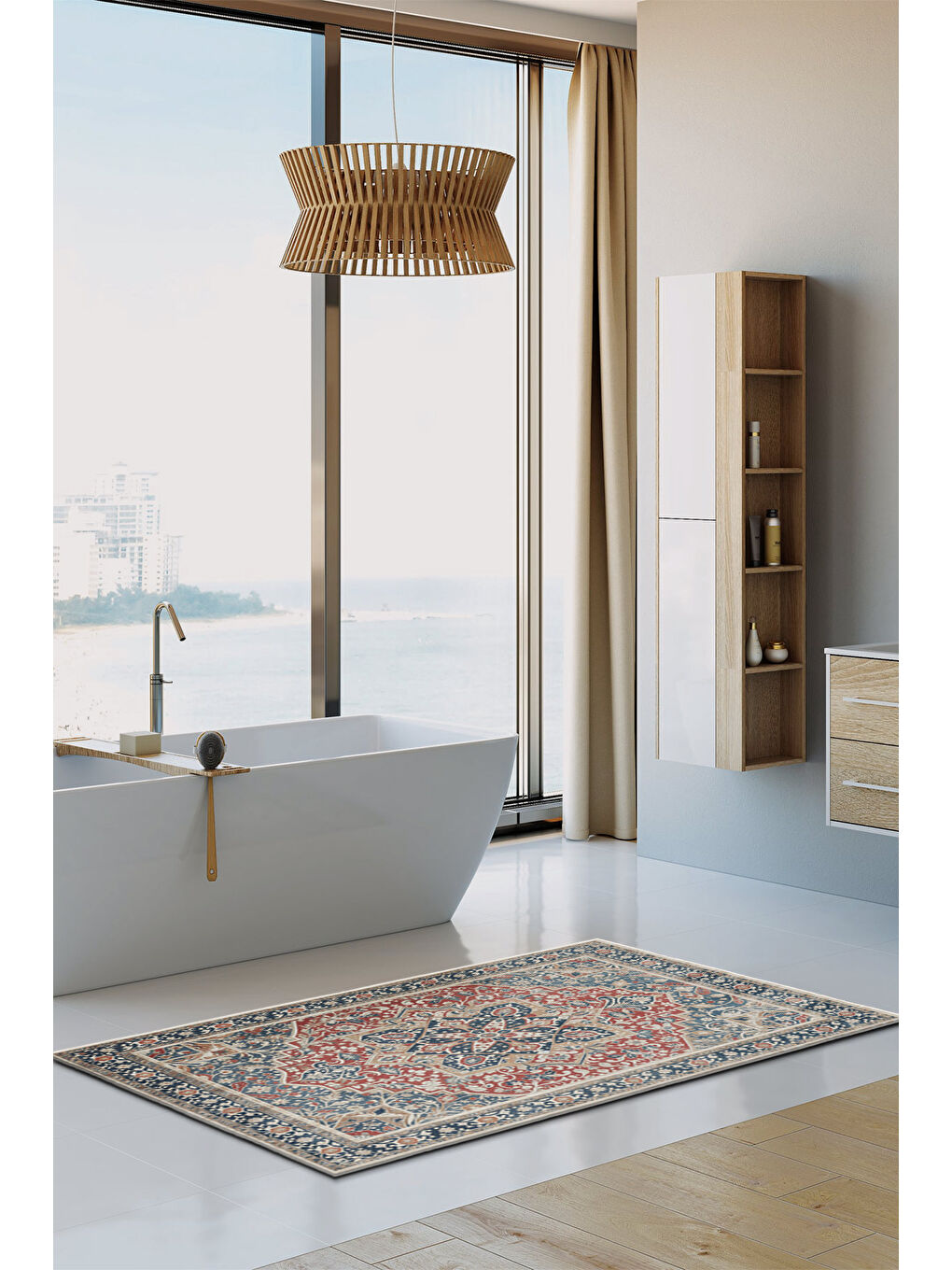 Lacivert Dekoratif Özel Tasarım Yıkanabilir İnce Kaymaz Tabanlı Modern Halı KECE FR15-3