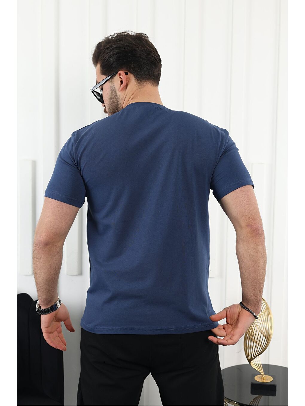 Lacivert Erkek Slim Fit Baskısız T-Shirt-3