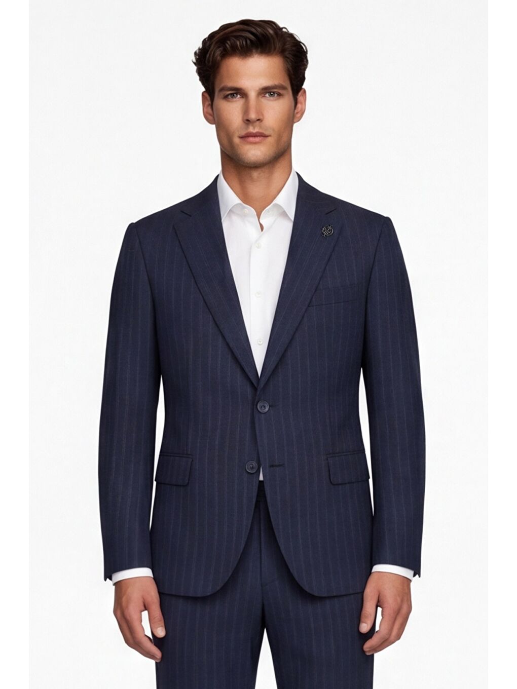 Giotelli Erkek Lacivert Dar Kesim Slim Fit Viskon Dokuma Çizgili 4 Drop Takım Elbise
