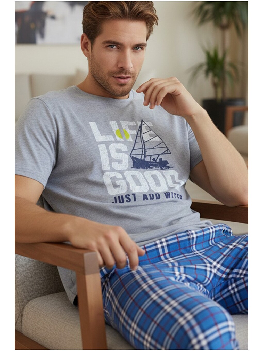 Gri Bisiklet Yaka Örme Pijama Takım 25109838
