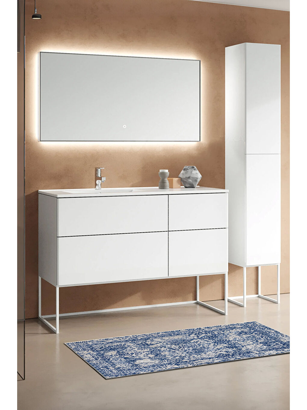 Mavi Dekoratif Özel Tasarım Yıkanabilir İnce Kaymaz Tabanlı Modern Halı KECE FR10-3