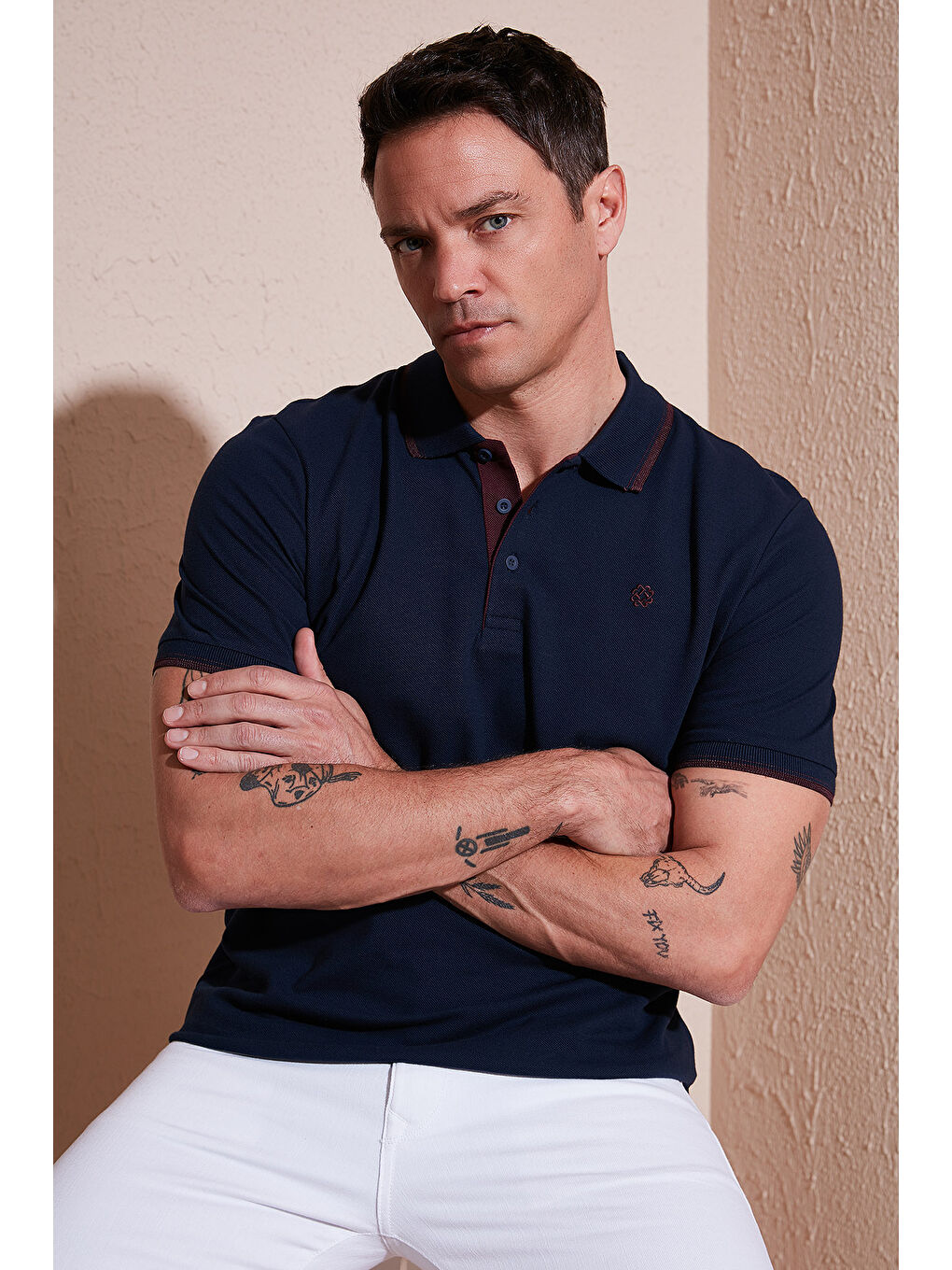Lacivert % 100 Pamuk Düğmeli Slim Fit Erkek Polo Yaka Tişört 5902118-1