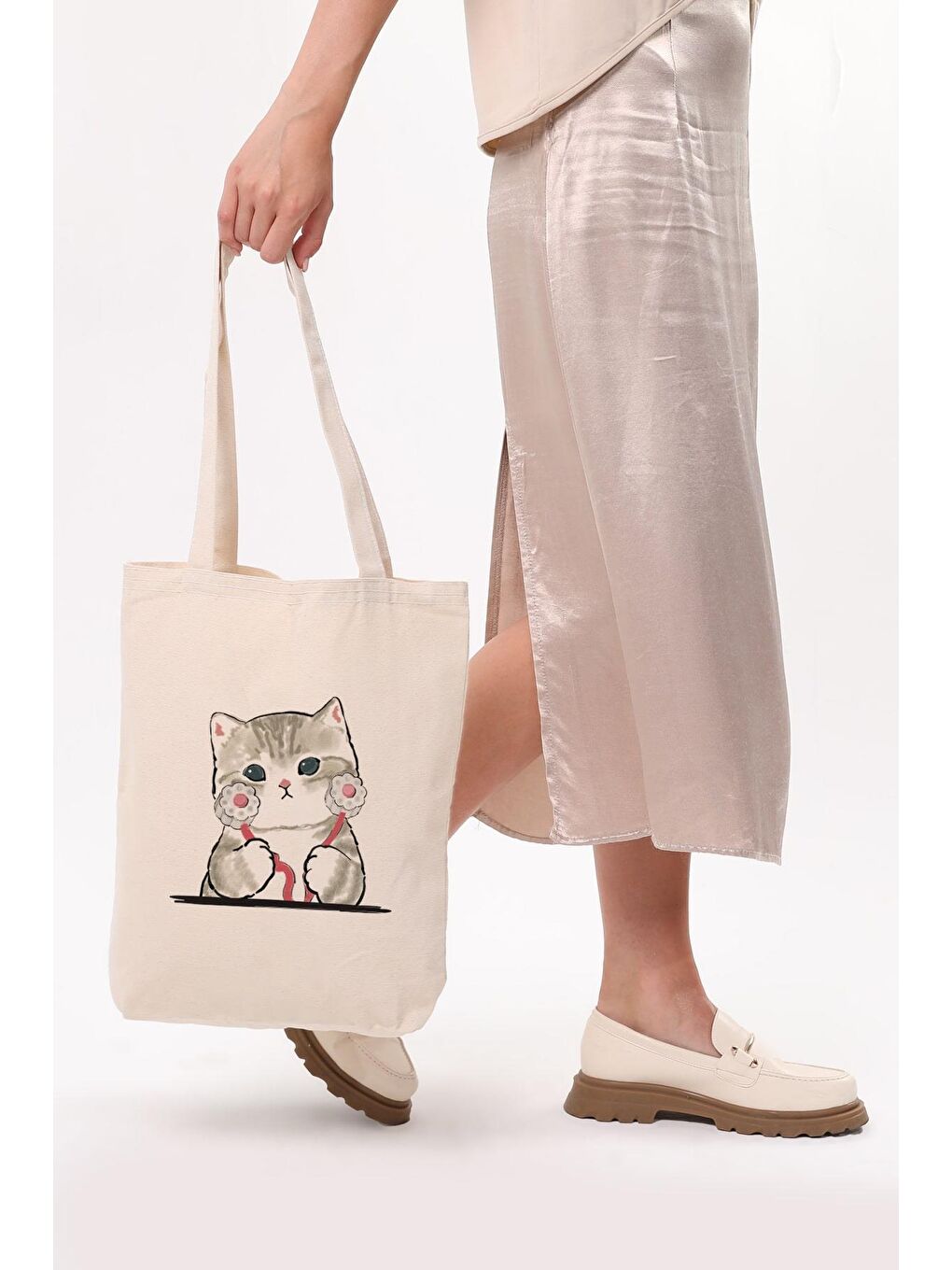 Ekru Kanvas Doktor Kedi Bez Çanta C1613-5