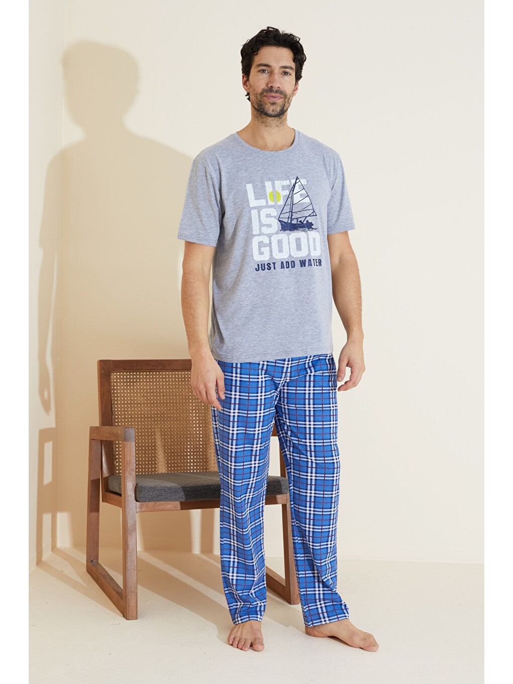 Gri Bisiklet Yaka Örme Pijama Takım 25109838-1