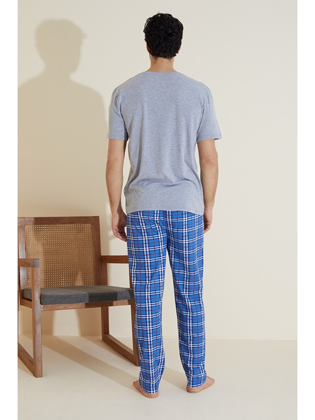 Gri Bisiklet Yaka Örme Pijama Takım 25109838-2
