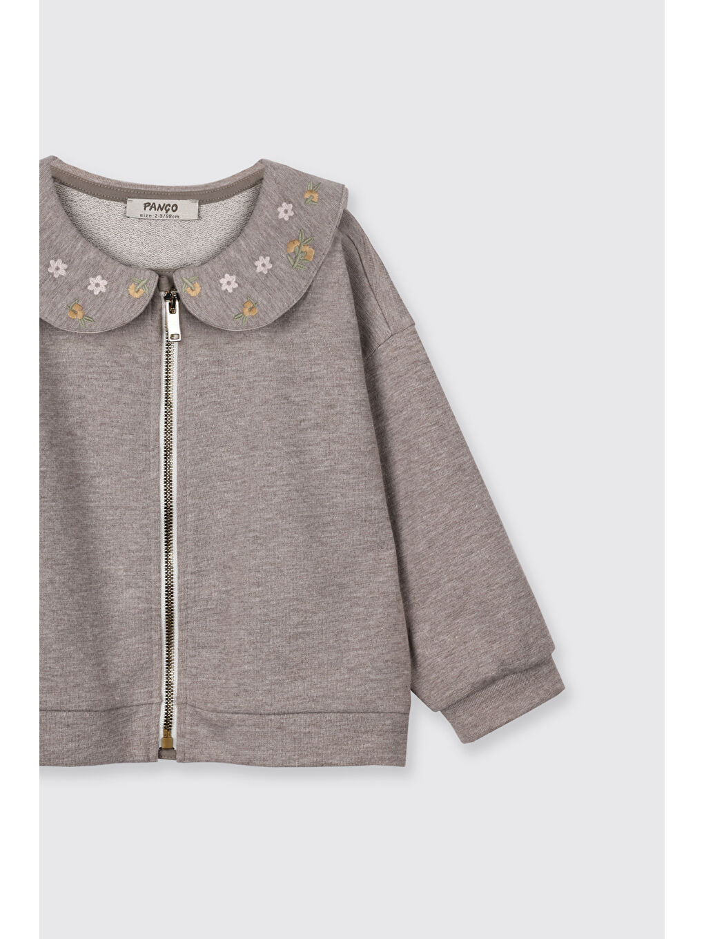 Kahverengi Kız Bebek Yakası Nakış Detaylı Fermuarlı Kahve Sweatshirt-1