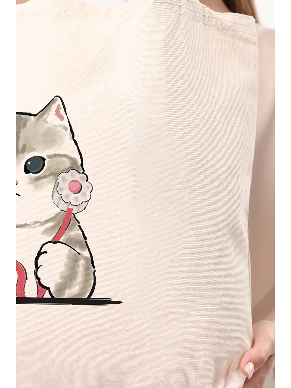 Ekru Kanvas Doktor Kedi Bez Çanta C1613-6