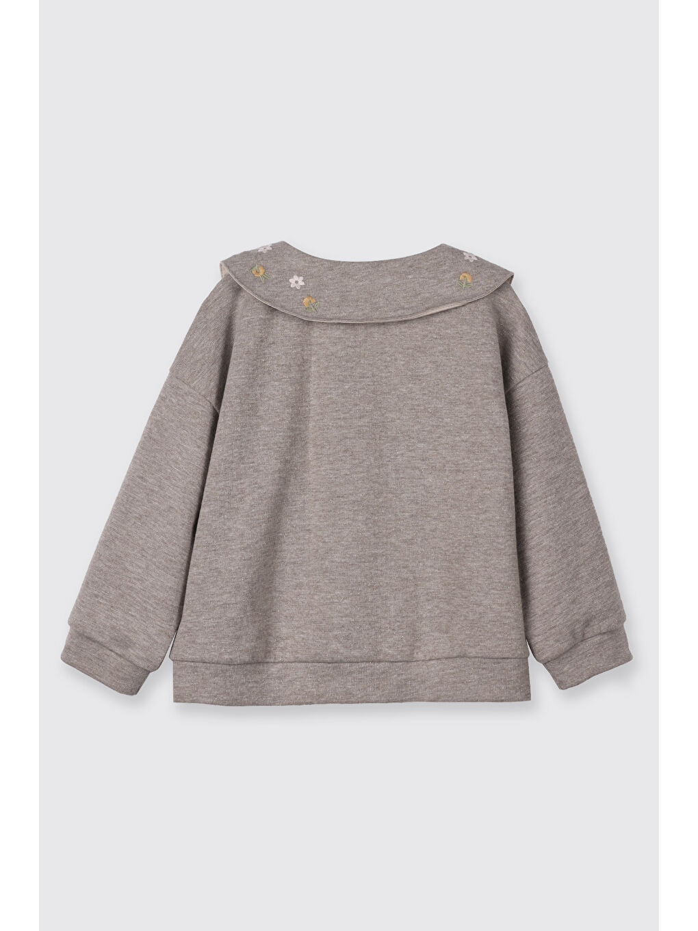 Kahverengi Kız Bebek Yakası Nakış Detaylı Fermuarlı Kahve Sweatshirt-2