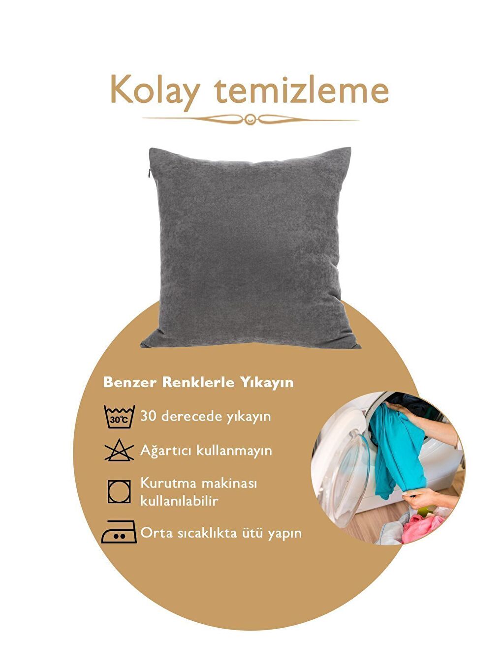 Panoroma Süet Dokulu Düz Punch (Panç) İçin Uygun Gri 50X50 Dekoratif Kırlent Kılıfı-7