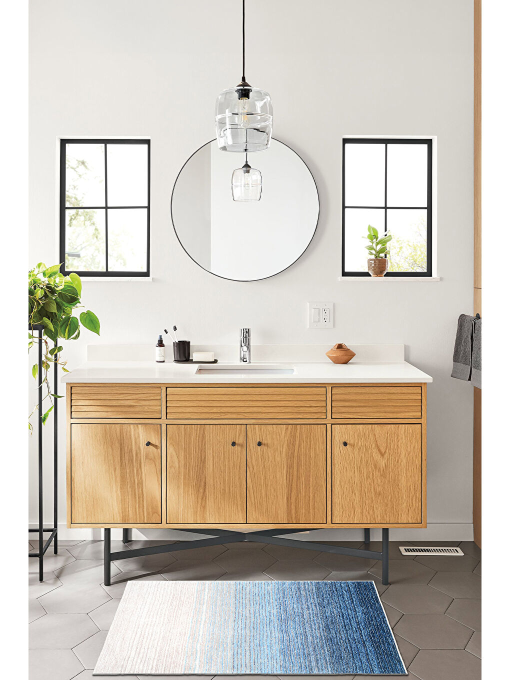 Mavi Dekoratif Özel Tasarım Yıkanabilir İnce Kaymaz Tabanlı Modern Halı KECE FR08-3