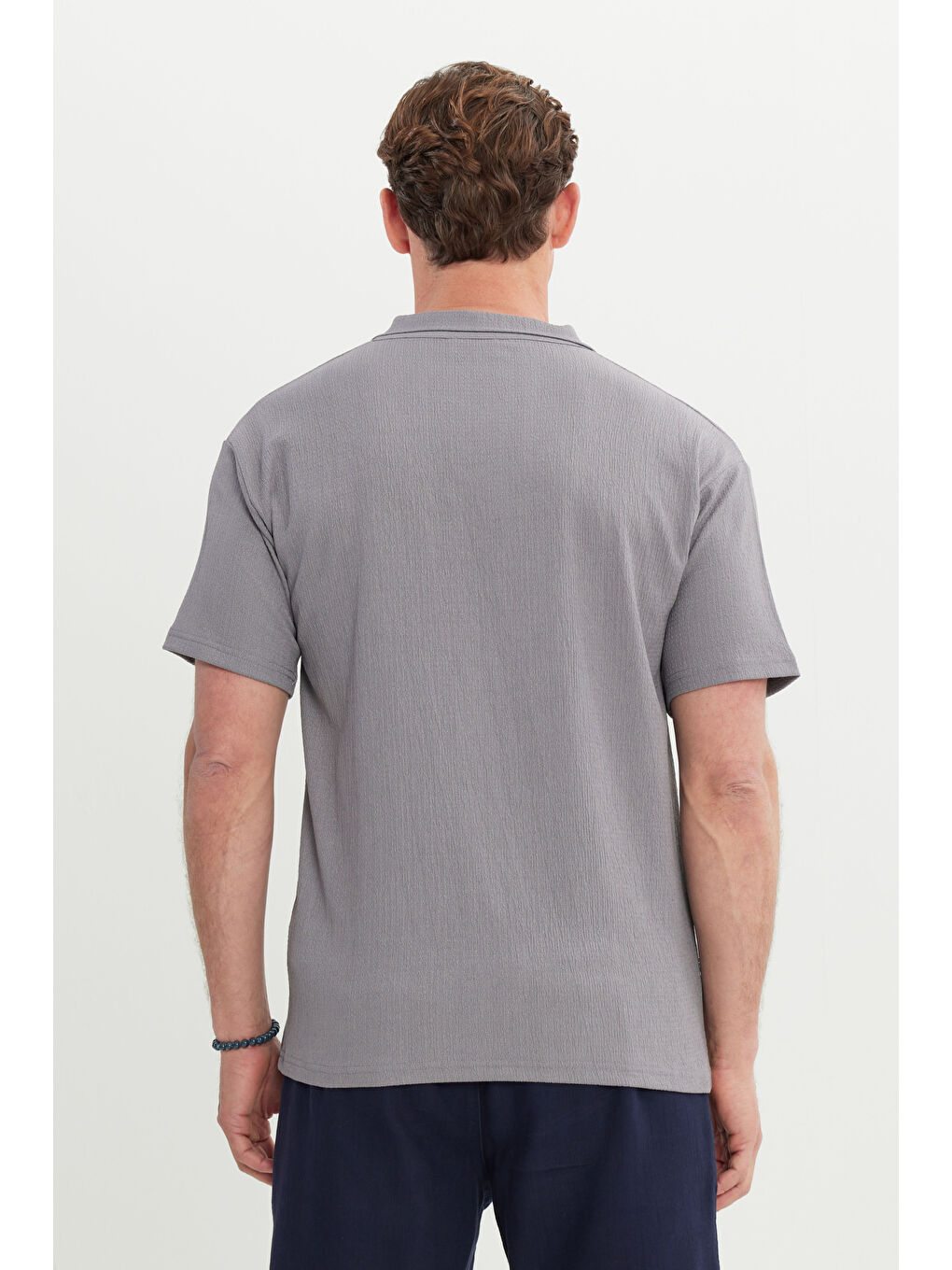 Erkek Gri Relax Fit Rahat Kesim Polo Yaka Tişört-4