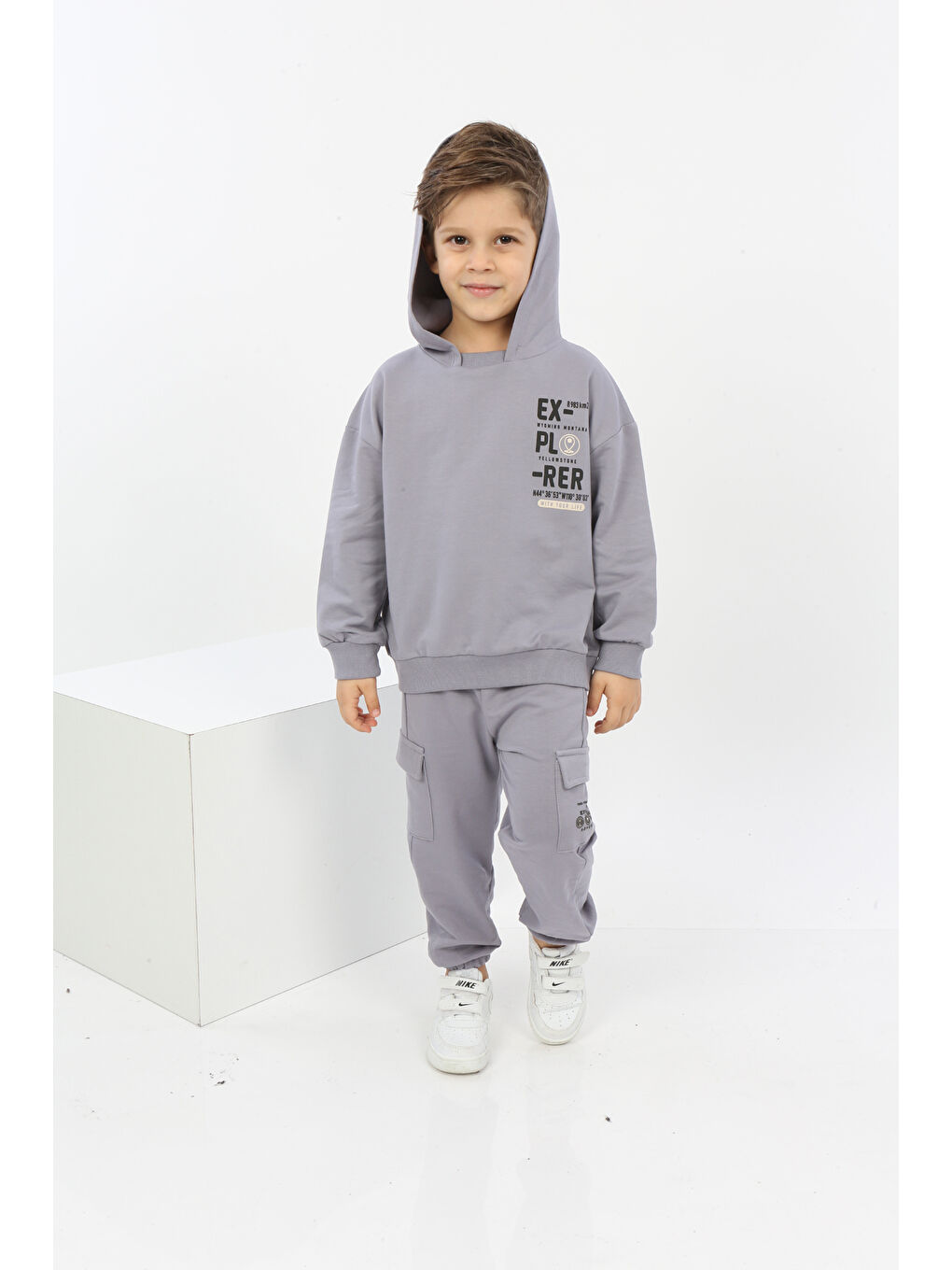 Gri Erkek Çocuk ExPloRer Baskılı Eşofman Takım