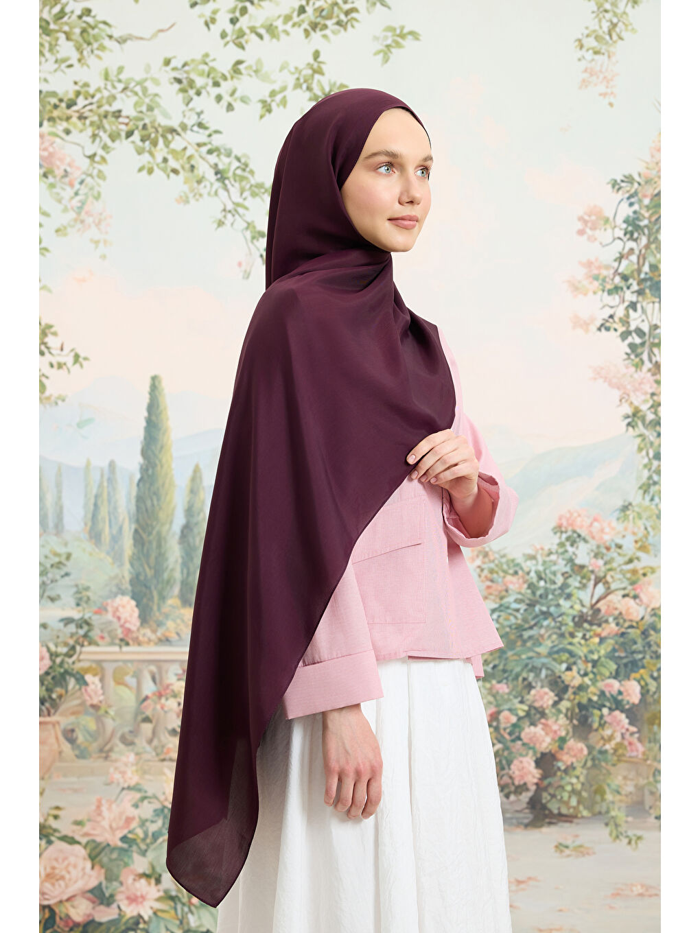 Floş Viskon Düz Şal Mürdüm-3