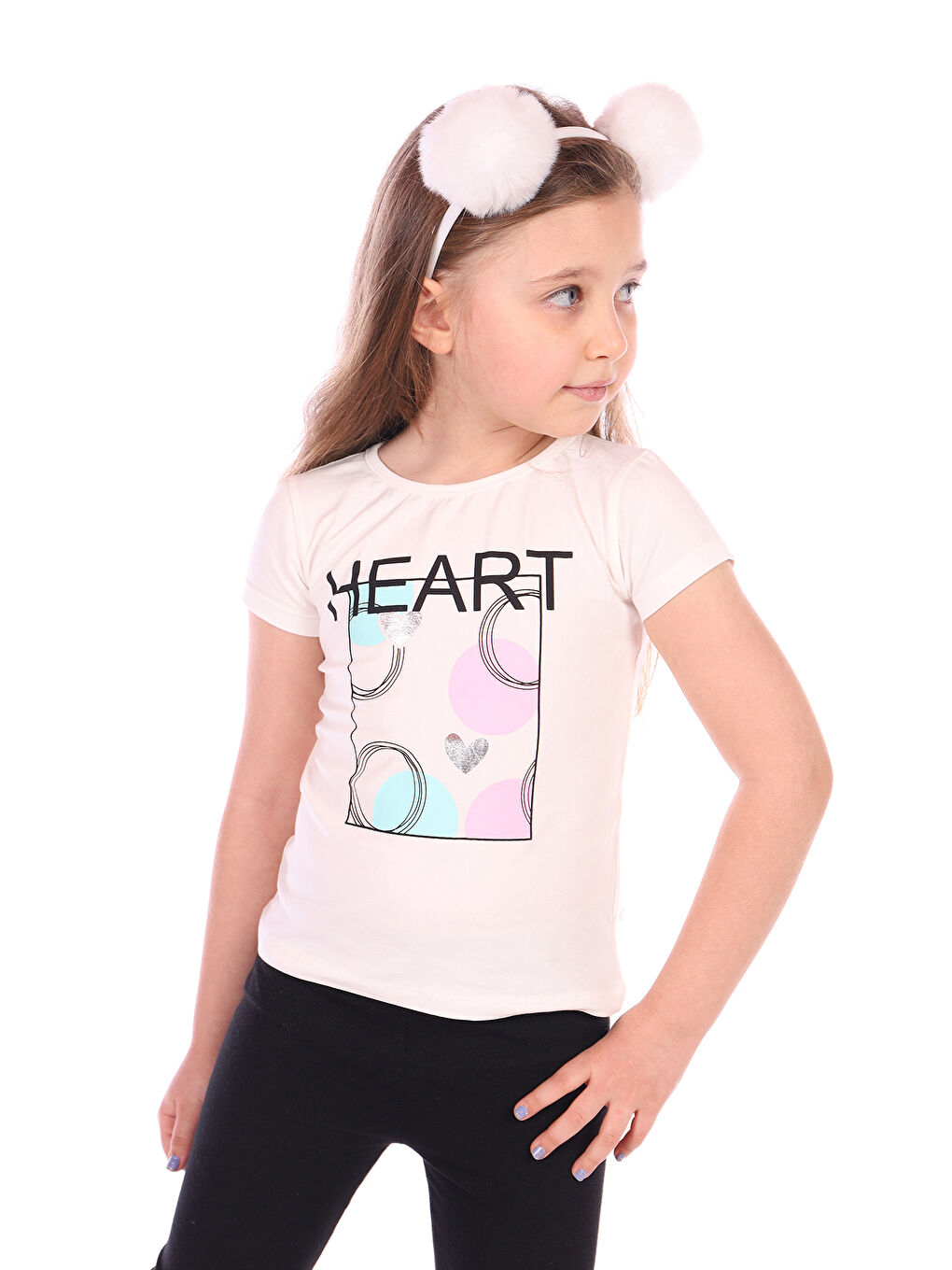 Ekru Kız Bebek Heart Baskılı Tişört