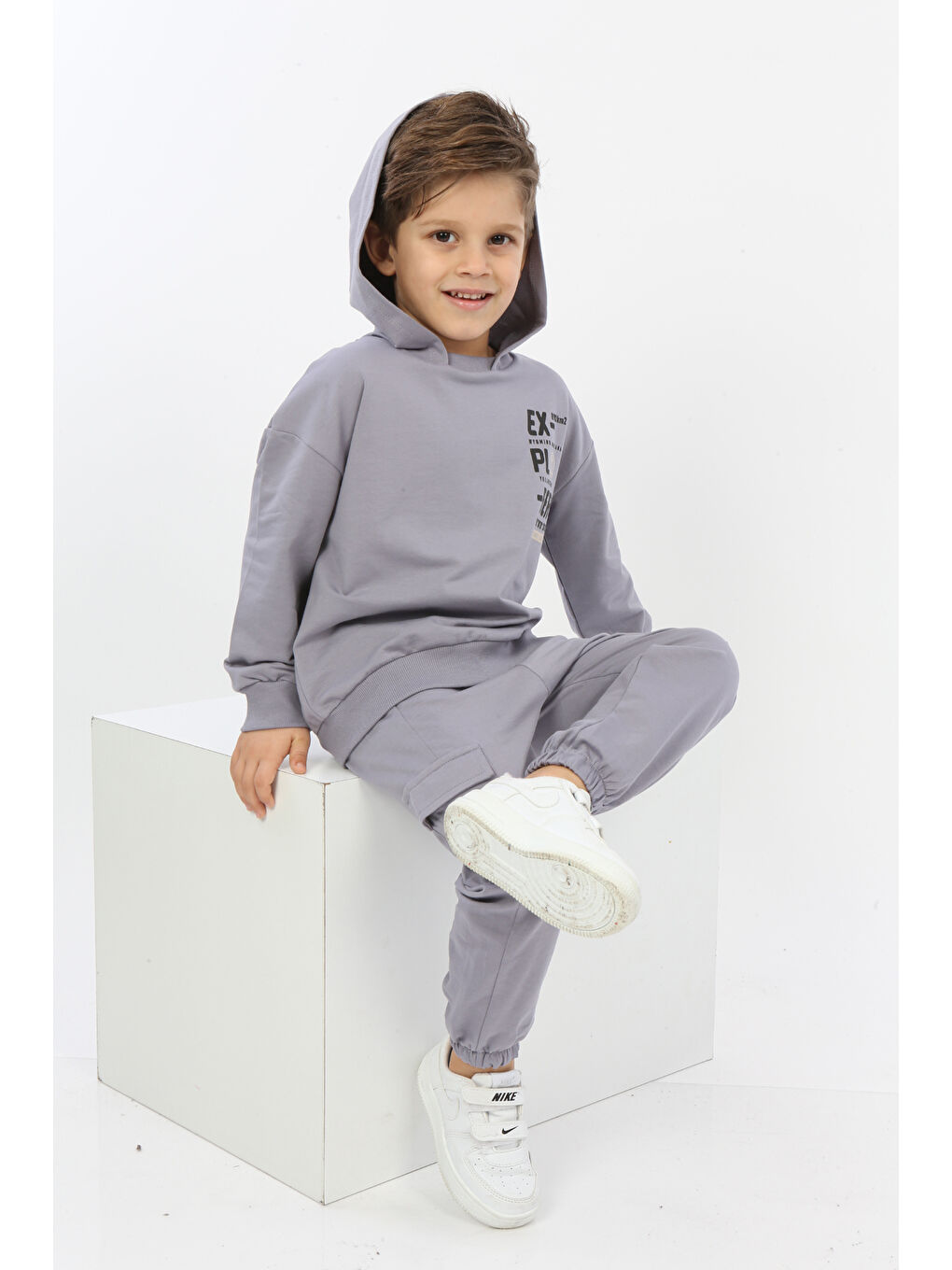 Gri Erkek Çocuk ExPloRer Baskılı Eşofman Takım-5