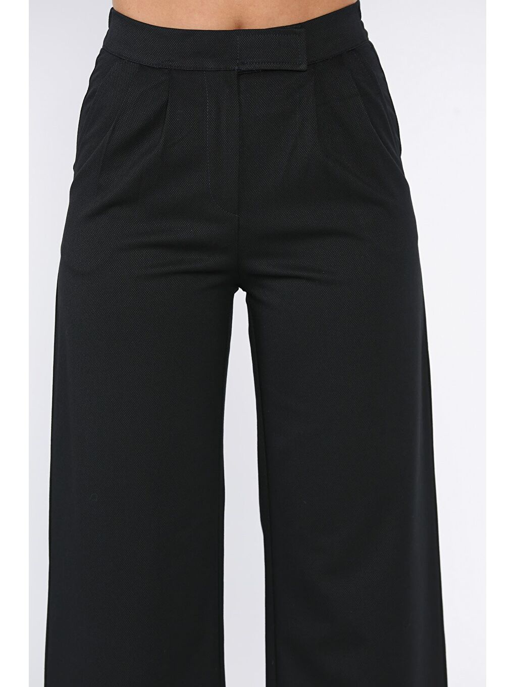 Lacivert Bel Lastikli Cırtlı Kadın Palazzo Pantolon-3